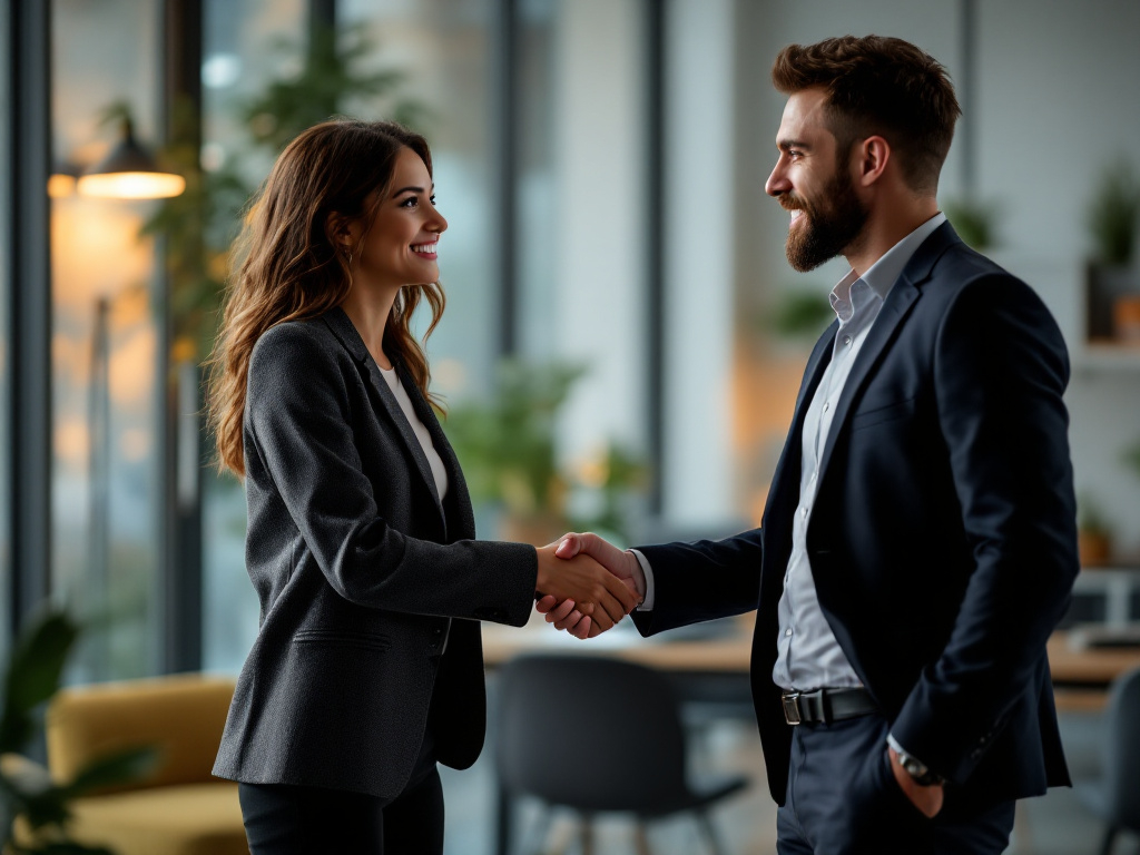 Image of a woman and a man shaking hands